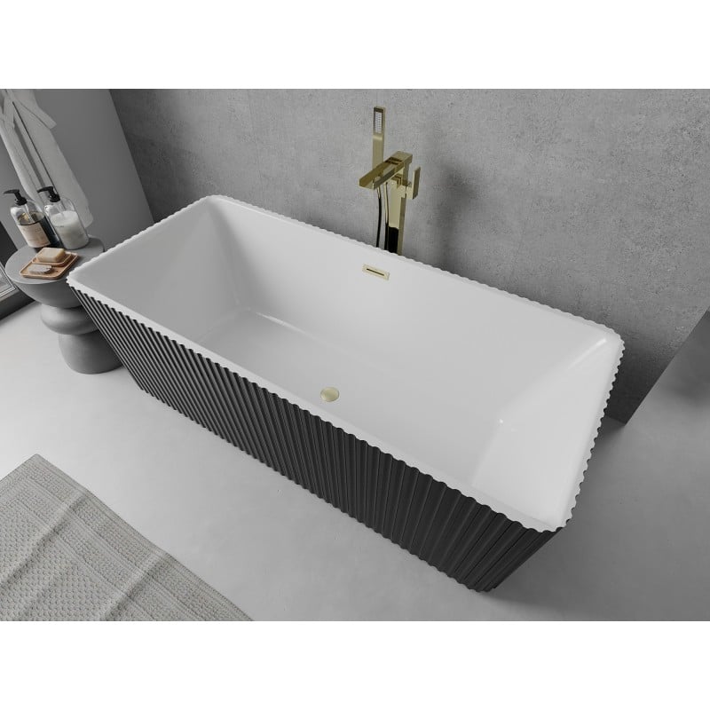 Mexen Nila freistehende Wellbadewanne 170 x 75 cm, weiß/schwarz, Überlauf gold gebürstet - 52841708075-55