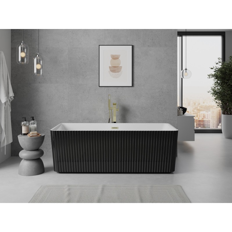 Mexen Nila freistehende Wellbadewanne 170 x 75 cm, weiß/schwarz, Überlauf gold gebürstet - 52841708075-55