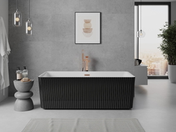 Mexen Nila freistehende geriffelte Badewanne 170 x 75 cm, weiß/schwarz, Überlauf Roségold - 52841708075-60