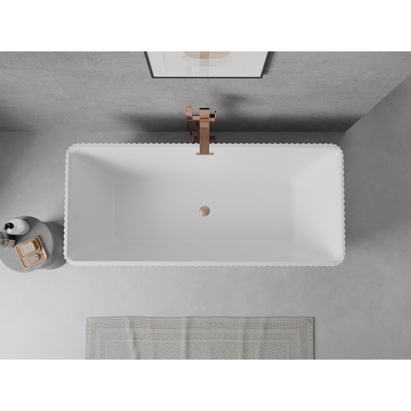 Mexen Nila freistehende geriffelte Badewanne 170 x 75 cm, weiß/schwarz, Überlauf gebürstetes Kupfer - 52841708075-65