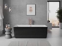 Mexen Nila freistehende geriffelte Badewanne 170 x 75 cm, weiß/schwarz, Überlauf gebürstetes Kupfer - 52841708075-65