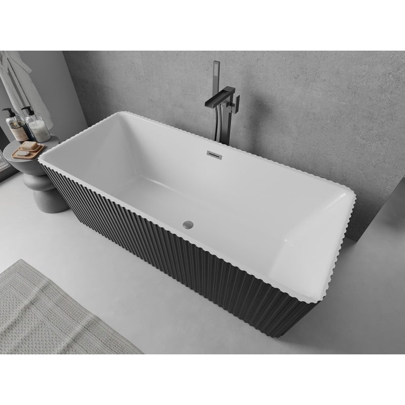 Mexen Nila freistehende geriffelte Badewanne 170 x 75 cm, weiß/schwarz, Überlauf gun gray gebürstet - 52841708075-66