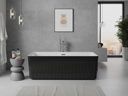 Mexen Nila freistehende geriffelte Badewanne 170 x 75 cm, weiß/schwarz, Überlauf gun gray gebürstet - 52841708075-66