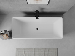 Mexen Nila freistehende Rillenbadewanne 170 x 75 cm, weiß/schwarz, schwarzer Überlauf - 52841708075-70