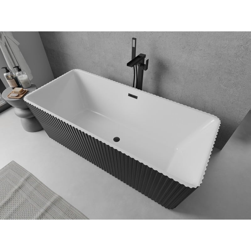 Mexen Nila freistehende Rillenbadewanne 170 x 75 cm, weiß/schwarz, schwarzer Überlauf - 52841708075-70