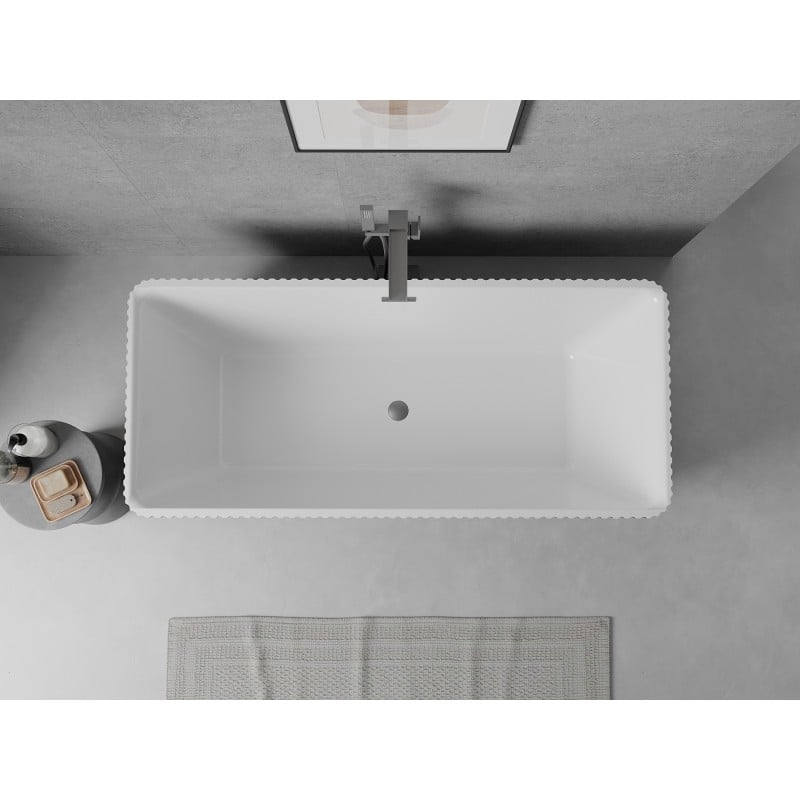 Mexen Nila freistehende, geriffelte Badewanne 170 x 75 cm, weiß/schwarz, Überlauf Gun Metal - 52841708075-95
