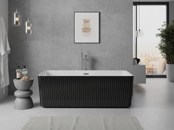 Mexen Nila freistehende, geriffelte Badewanne 170 x 75 cm, weiß/schwarz, Überlauf Gun Metal - 52841708075-95