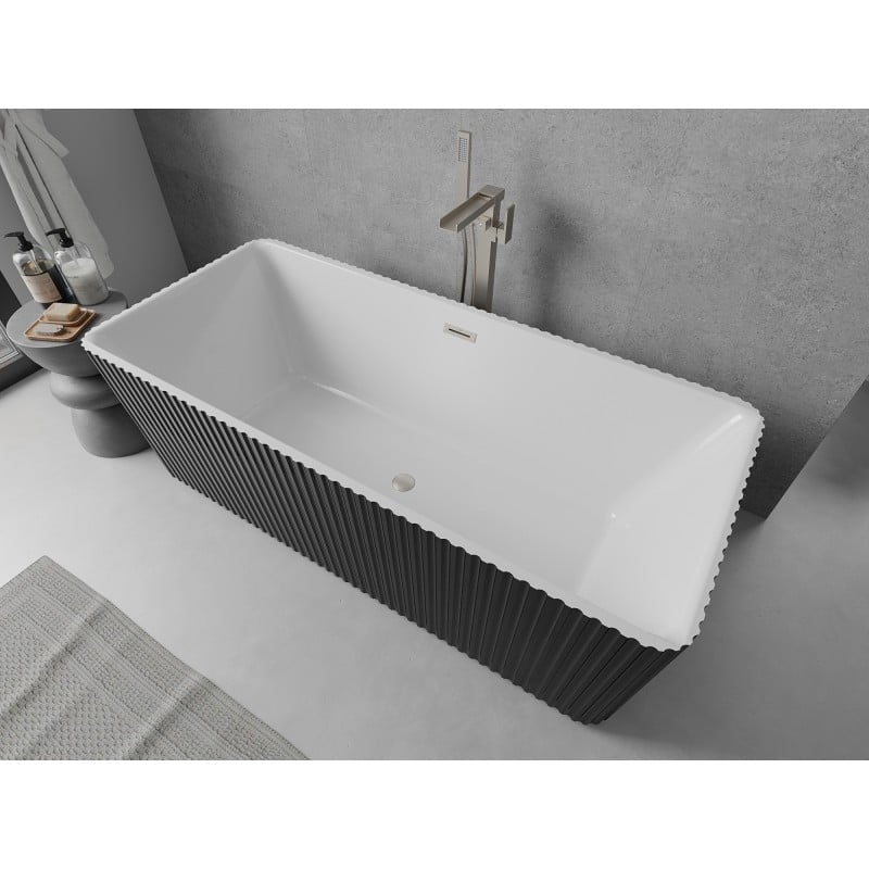 Mexen Nila freistehende geriffelte Badewanne 170 x 75 cm, weiß/schwarz, Überlauf gebürsteter Nickel - 52841708075-97