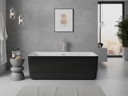 Mexen Nila freistehende geriffelte Badewanne 170 x 75 cm, weiß/schwarz, Überlauf gebürsteter Nickel - 52841708075-97