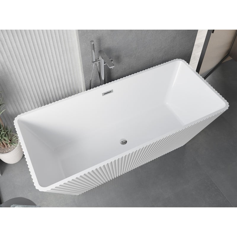 Mexen Tava freistehende gerillte Badewanne 170 x 75 cm, weiß, Überlauf Chrom - 52851707500-01
