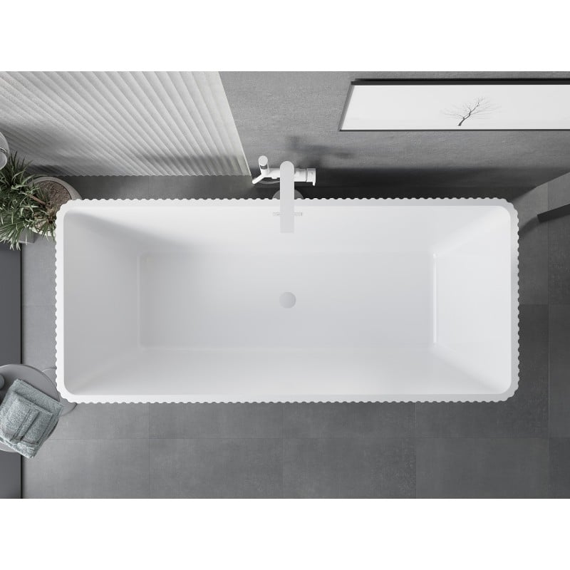 Mexen Tava freistehende gerillte Badewanne 170 x 75 cm, weiß, Überlauf weiß - 52851707500-20
