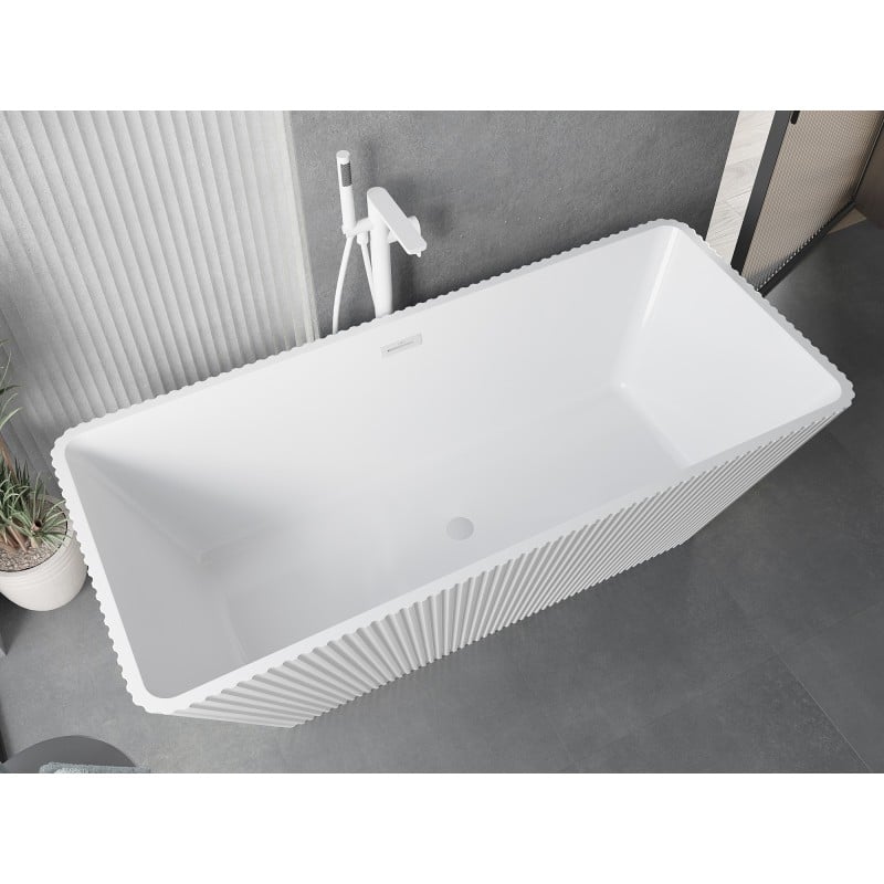 Mexen Tava freistehende gerillte Badewanne 170 x 75 cm, weiß, Überlauf weiß - 52851707500-20