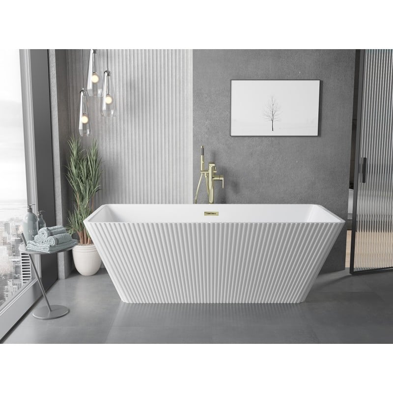 Mexen Tava freistehende geriffelte Badewanne 170 x 75 cm, weiß, Überlauf gold - 52851707500-50