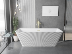 Mexen Tava freistehende geriffelte Badewanne 170 x 75 cm, weiß, Überlauf gold - 52851707500-50