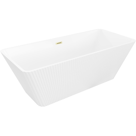 Mexen Tava freistehende gerillte Badewanne 170 x 75 cm, weiß, Überlauf gold gebürstet - 52851707500-55