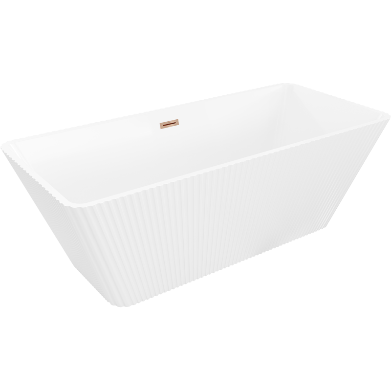 Mexen Tava freistehende gerillte Badewanne 170 x 75 cm, weiß, Überlauf Roségold - 52851707500-60