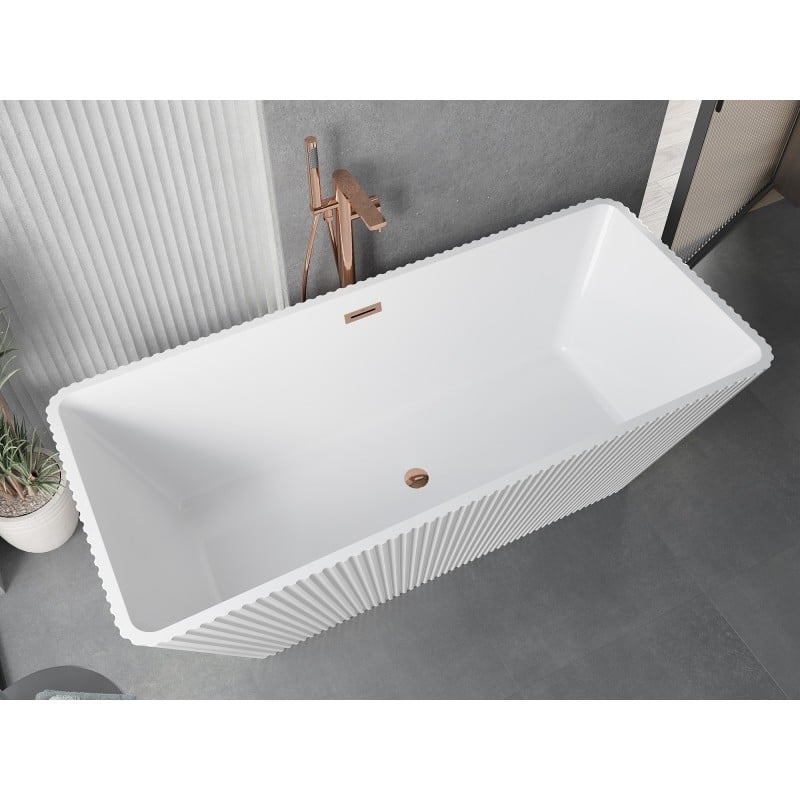 Mexen Tava freistehende gerillte Badewanne 170 x 75 cm, weiß, Überlauf Roségold - 52851707500-60