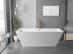 Mexen Tava freistehende geriffelte Badewanne 170 x 75 cm, weiß, Überlauf gebürstetes Kupfer - 52851707500-65