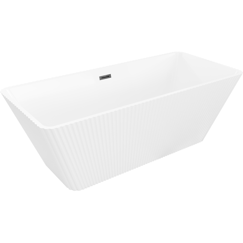 Mexen Tava freistehende Rillenbadewanne 170 x 75 cm, weiß, schwarze Überlauf - 52851707500-70
