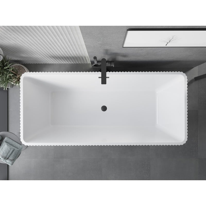 Mexen Tava freistehende Rillenbadewanne 170 x 75 cm, weiß, schwarze Überlauf - 52851707500-70