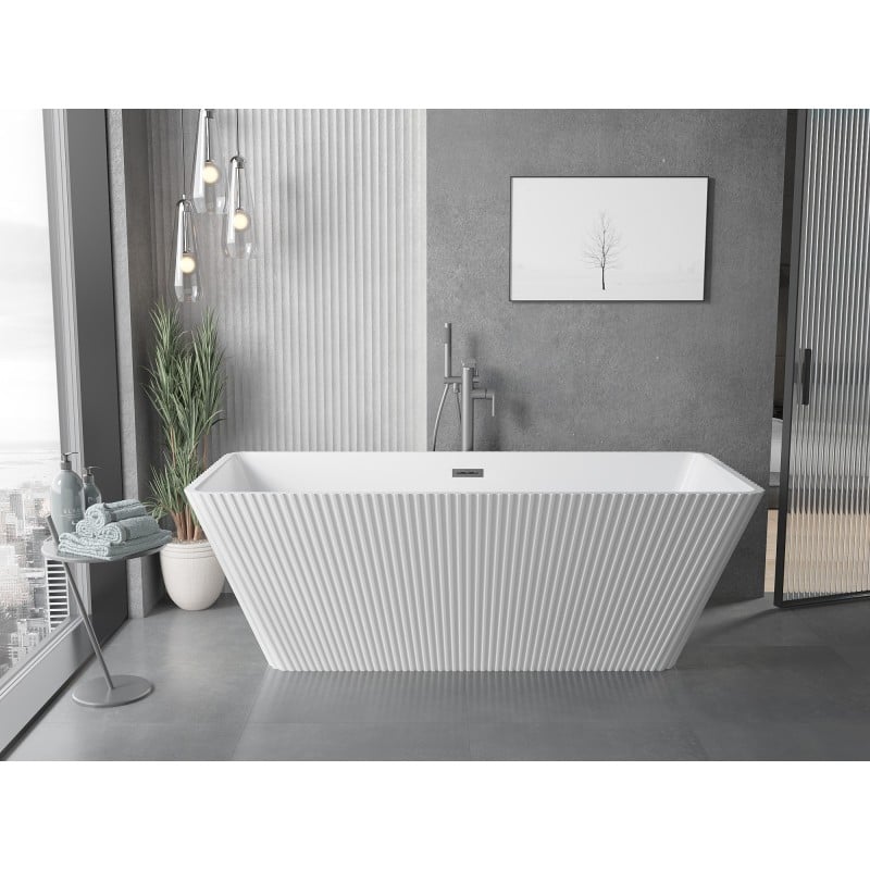 Mexen Tava freistehende geriffelte Badewanne 170 x 75 cm, weiß, Überlauf Gun Metal - 52851707500-95