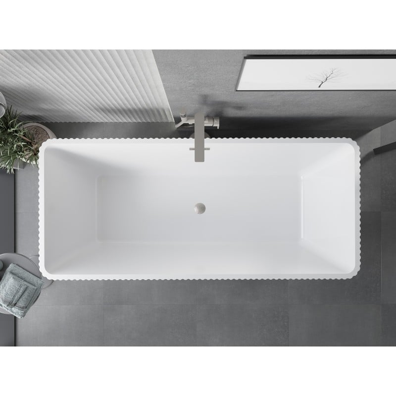 Mexen Tava freistehende, gerillte Badewanne 170 x 75 cm, weiß, Überlauf gebürsteter Nickel - 52851707500-97