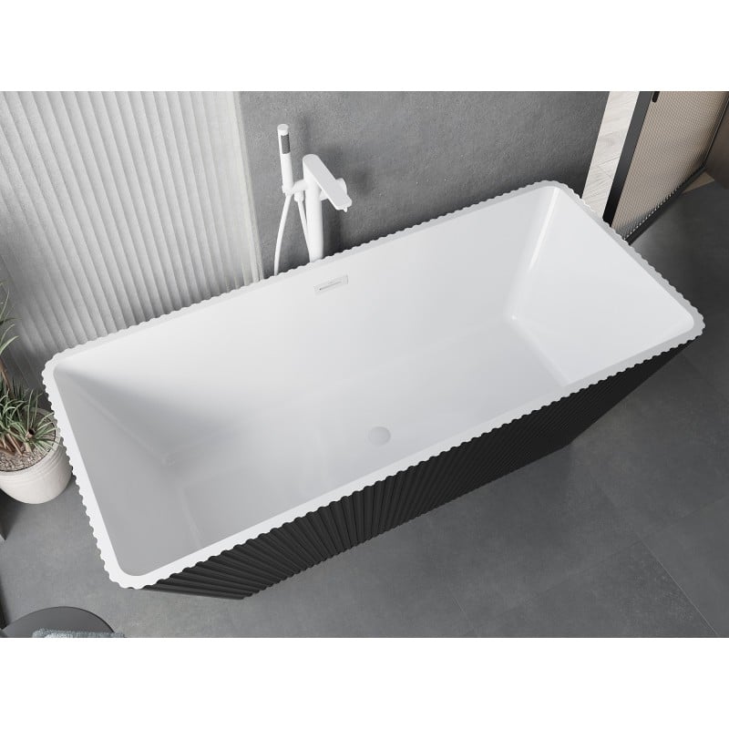 Mexen Tava freistehende gerillte Badewanne 170 x 75 cm, weiß/schwarz, weißer Überlauf - 52851707575-20