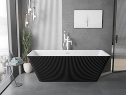 Mexen Tava freistehende gerillte Badewanne 170 x 75 cm, weiß/schwarz, weißer Überlauf - 52851707575-20
