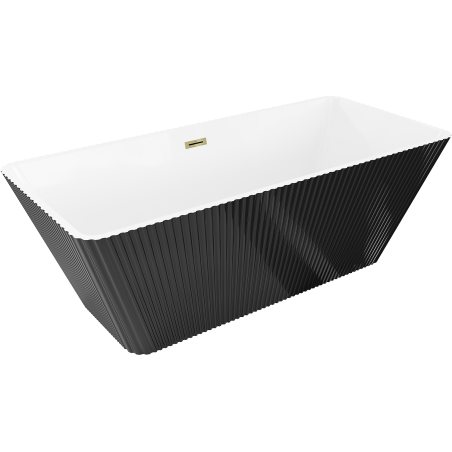 Mexen Tava freistehende geriffelte Badewanne 170 x 75 cm, weiß/schwarz, mit goldener Überlauf - 52851707575-50