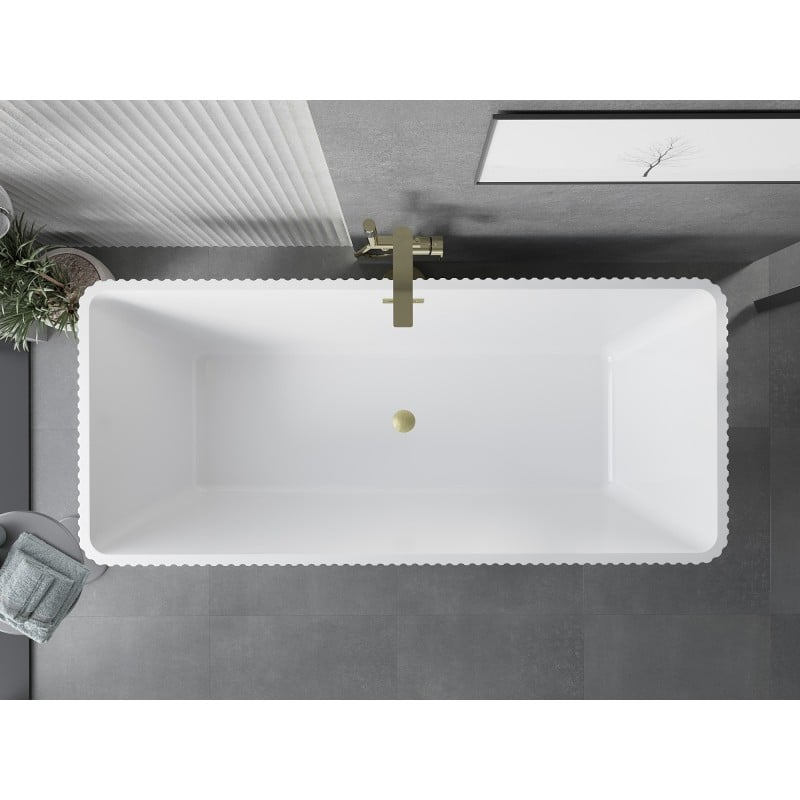Mexen Tava freistehende geriffelte Badewanne 170 x 75 cm, weiß/schwarz, Überlauf gold gebürstet - 52851707575-55