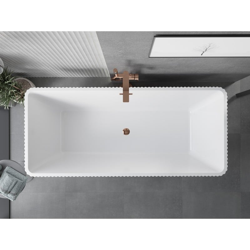 Mexen Tava freistehende, geriffelte Badewanne 170 x 75 cm, weiß/schwarz, Überlauf roségold - 52851707575-60