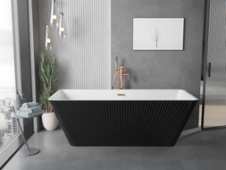 Mexen Tava freistehende, geriffelte Badewanne 170 x 75 cm, weiß/schwarz, Überlauf roségold - 52851707575-60