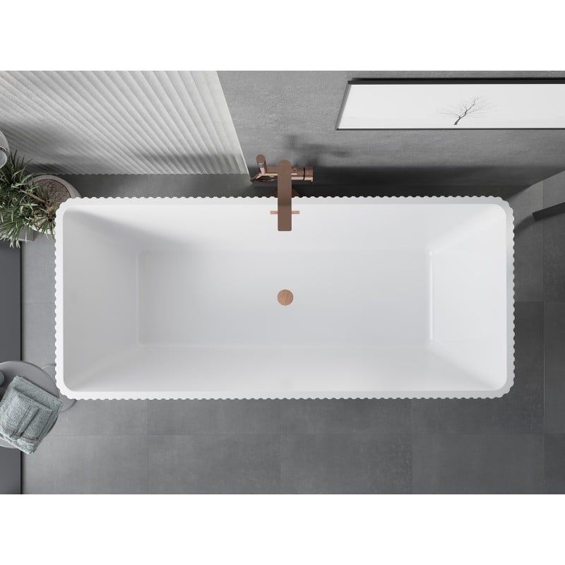 Mexen Tava freistehende Riffelbadewanne 170 x 75 cm, weiß/schwarz, Überlauf gebürstetes Kupfer - 52851707575-65