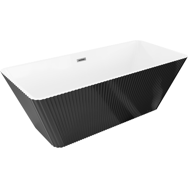 Mexen Tava freistehende Wanne geriffelt 170 x 75 cm, weiß/schwarz, Überlauf gun gray gebürstet - 52851707575-66