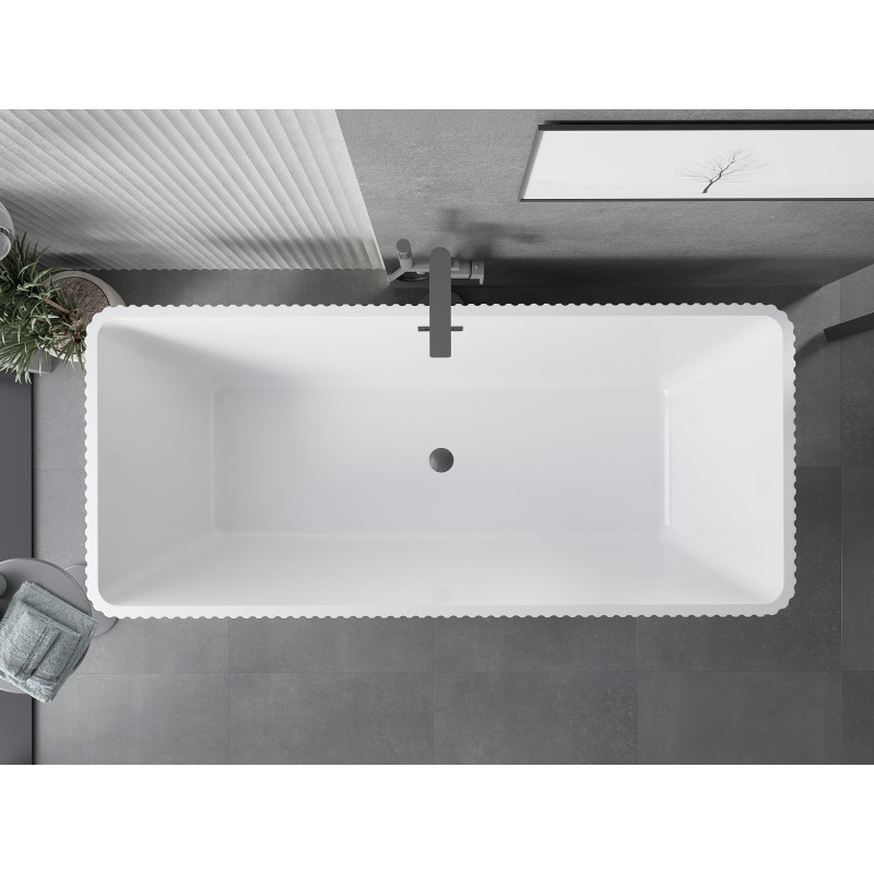 Mexen Tava freistehende Wanne geriffelt 170 x 75 cm, weiß/schwarz, Überlauf gun gray gebürstet - 52851707575-66