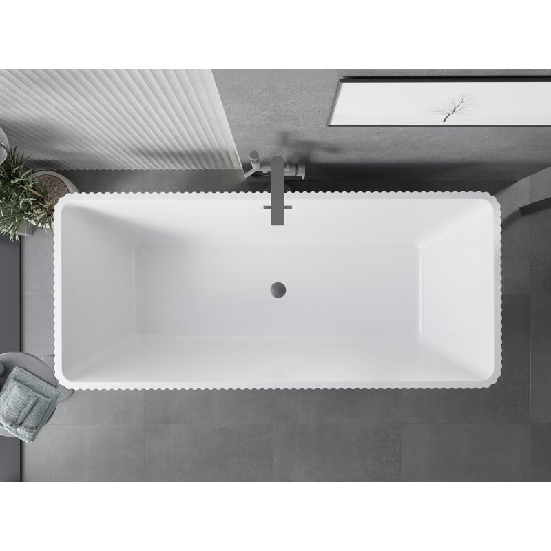 Mexen Tava freistehende geriffelte Badewanne 170 x 75 cm, weiß/schwarz, Überlauf Gun Metal - 52851707575-95