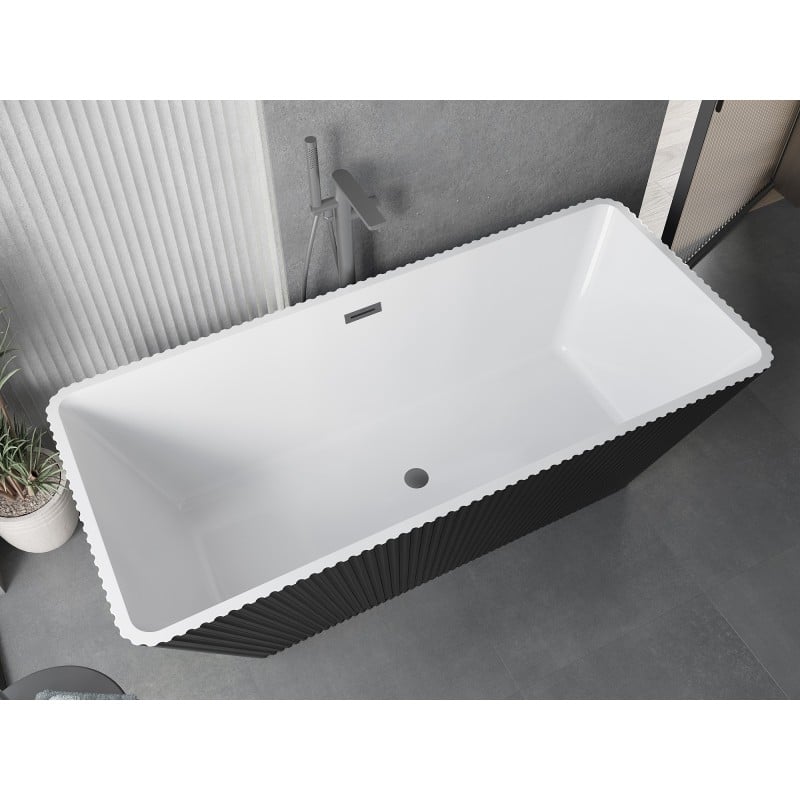 Mexen Tava freistehende geriffelte Badewanne 170 x 75 cm, weiß/schwarz, Überlauf Gun Metal - 52851707575-95