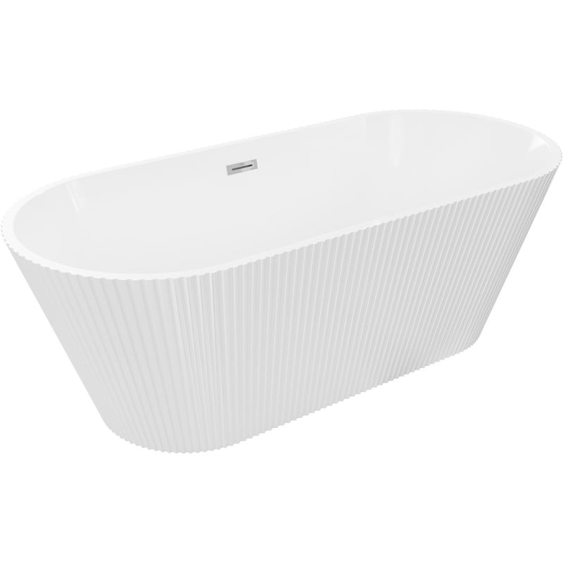 Mexen Yara freistehende gerippte Badewanne 170 x 75 cm, weiß, Überlauf Chrom - 52861707500-01