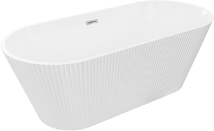 Mexen Yara freistehende gerippte Badewanne 170 x 75 cm, weiß, Überlauf Chrom - 52861707500-01