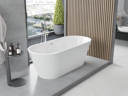 Mexen Yara freistehende gerippte Badewanne 170 x 75 cm, weiß, Überlauf Chrom - 52861707500-01