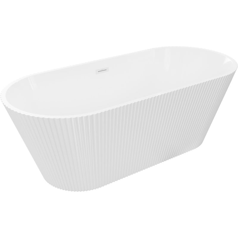 Mexen Yara freistehende gerillte Badewanne 170 x 75 cm, weiß, weißer Überlauf - 52861707500-20