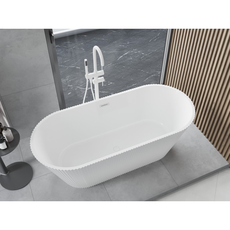Mexen Yara freistehende gerillte Badewanne 170 x 75 cm, weiß, weißer Überlauf - 52861707500-20