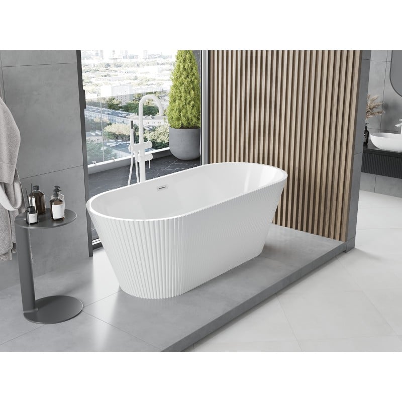 Mexen Yara freistehende gerillte Badewanne 170 x 75 cm, weiß, weißer Überlauf - 52861707500-20