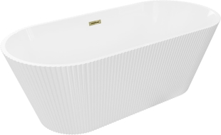 Mexen Yara freistehende geriffelte Badewanne 170 x 75 cm, weiß, Überlauf gold - 52861707500-50
