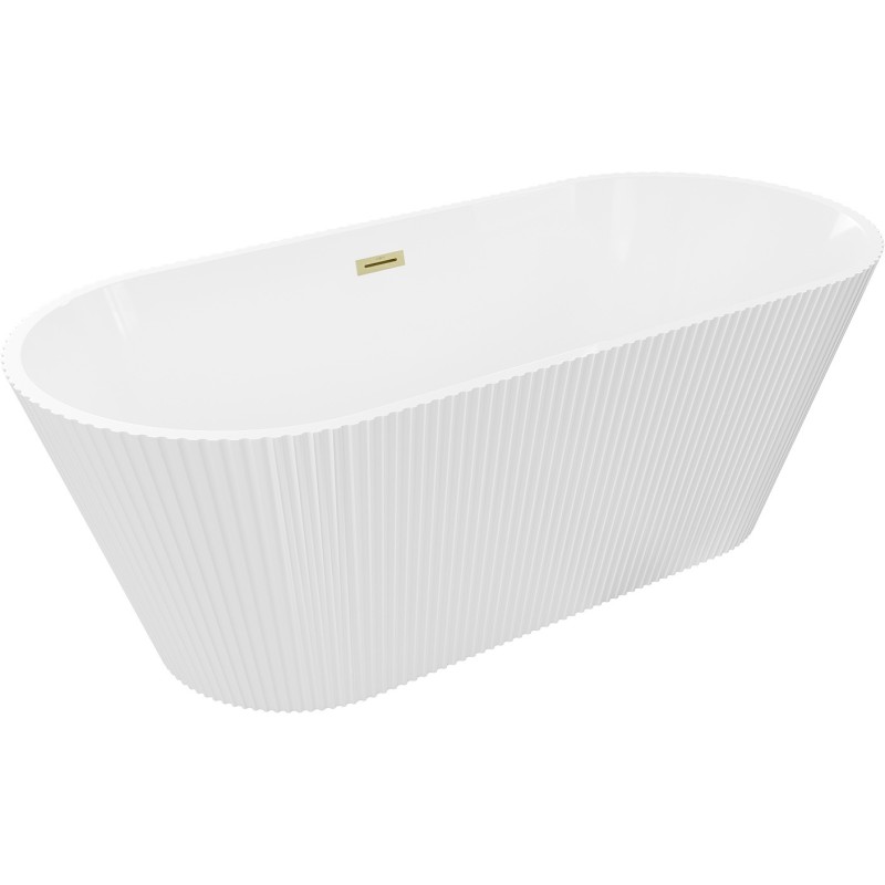 Mexen Yara freistehende geriffelte Badewanne 170 x 75 cm, weiß, Überlauf gebürstet gold - 52861707500-55