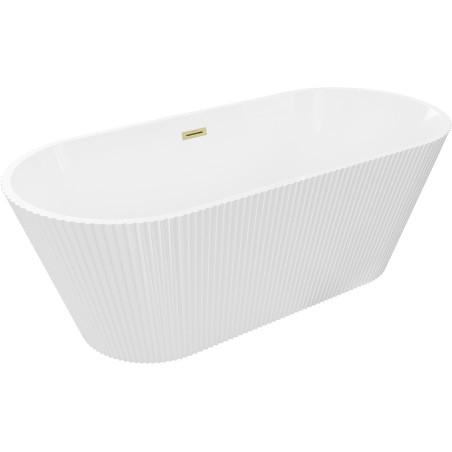 Mexen Yara freistehende geriffelte Badewanne 170 x 75 cm, weiß, Überlauf gebürstet gold - 52861707500-55