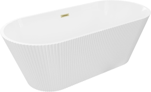 Mexen Yara freistehende geriffelte Badewanne 170 x 75 cm, weiß, Überlauf gebürstet gold - 52861707500-55
