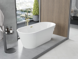 Mexen Yara freistehende geriffelte Badewanne 170 x 75 cm, weiß, Überlauf gebürstet gold - 52861707500-55