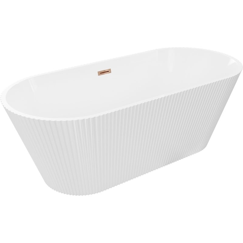 Mexen Yara freistehende geriffelte Badewanne 170 x 75 cm, weiß, Überlauf Roségold - 52861707500-60