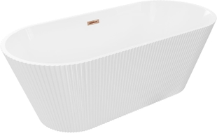 Mexen Yara freistehende geriffelte Badewanne 170 x 75 cm, weiß, Überlauf Roségold - 52861707500-60